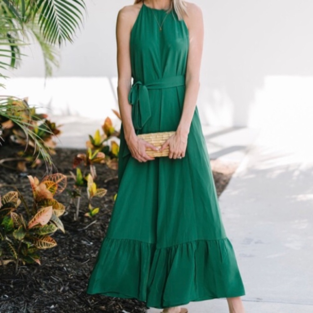 Calvin Klein Midi halter dress in Sequoia